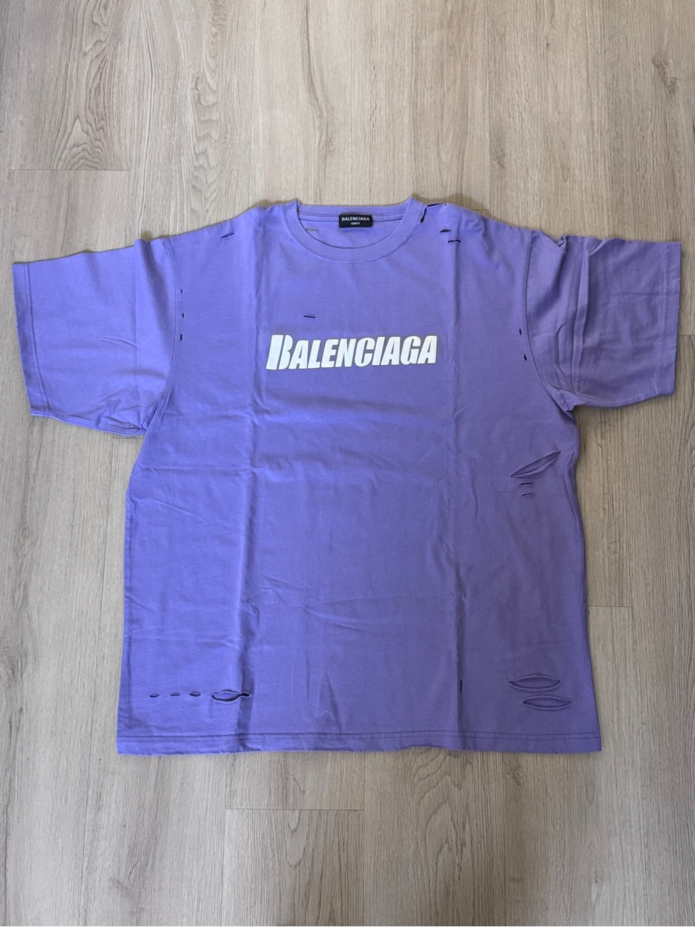 Balenciaga Destroyed Boxy Logo T-shirt Lilac Purple Oversized Small Unisex